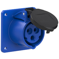 Pin and Sleeve Receptacle Outlet Devices 888-13001-NS IEC 60309 Panel Mount Receptacle Straight Type, IP44 Rated, 20A 250V, 16A 220-250V, 6H, IEC 309 International Pin and Sleeve Devices 